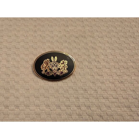 Vintage Isle Of Skye Enamel & Gold-Tone Cloisonne Crest Brooch Pin Oval Design - Picture 4 of 5
